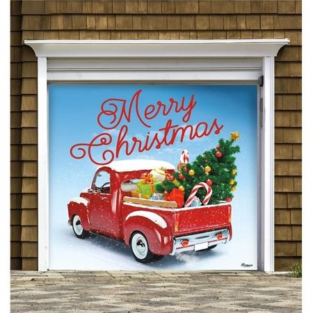MY DOOR DECOR My Door Decor 285903XMAS-028 7 x 8 ft. Red Truck Christmas Christmas Door Mural Sign Car Garage Banner Decor; Multi Color 285903XMAS-028